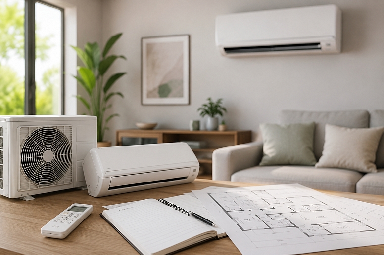 air conditioning design planning in a modern living room