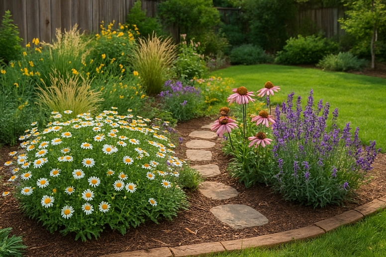 backyard garden in summer sun