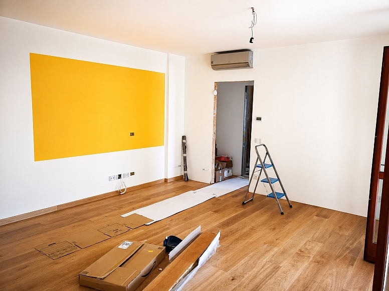 bright yellow accent renovation room