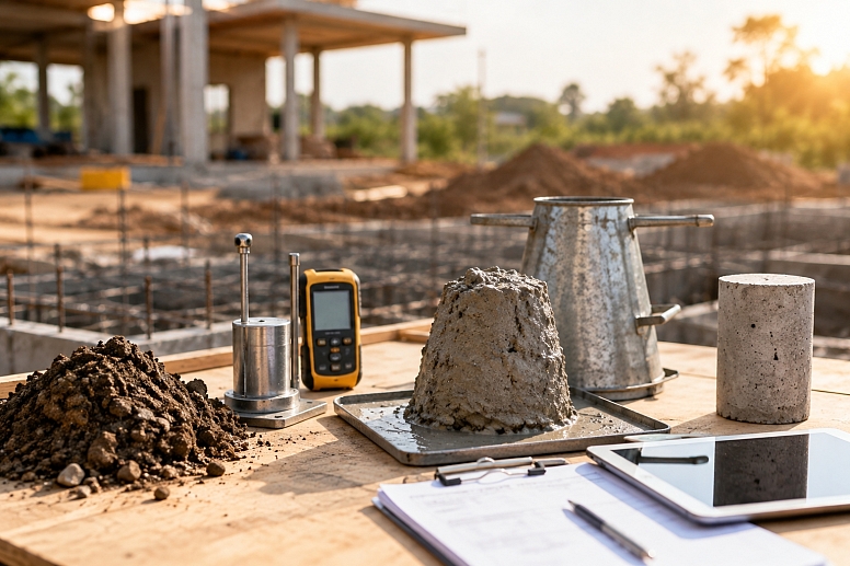 concrete testing at a sunlit construction site