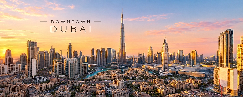 downtown dubai at golden hour