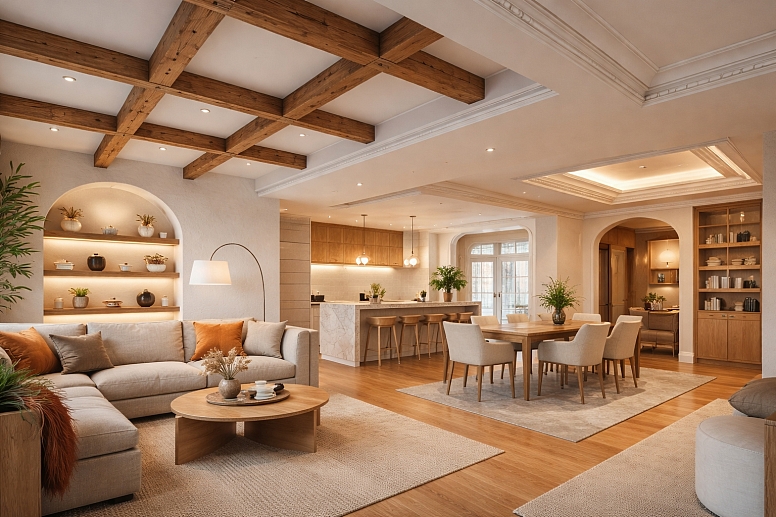 elegant living spaces with varying ceilings