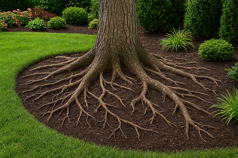exposed roots in garden landscape