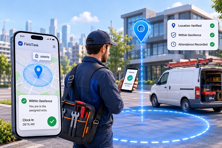 field worker geofencing check in