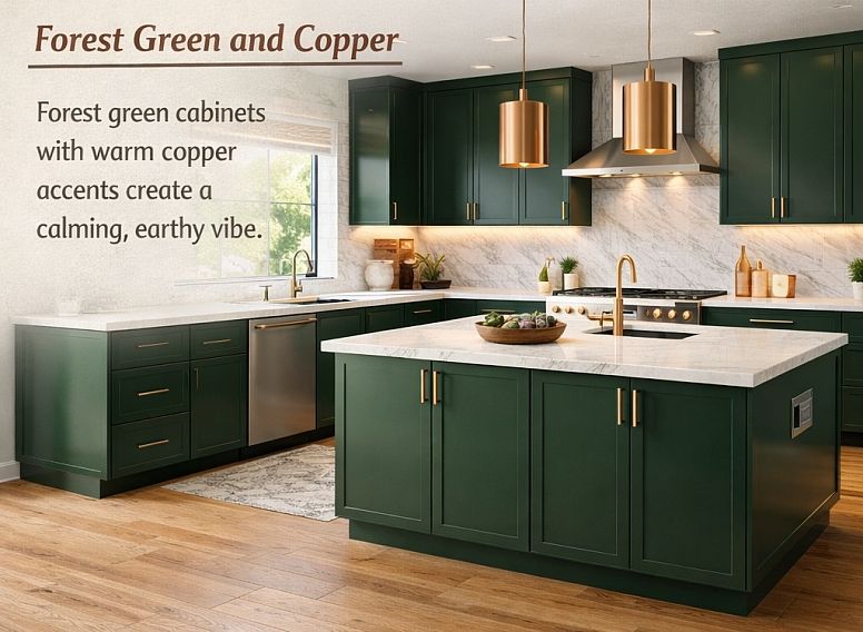 forest green and copper kitchen