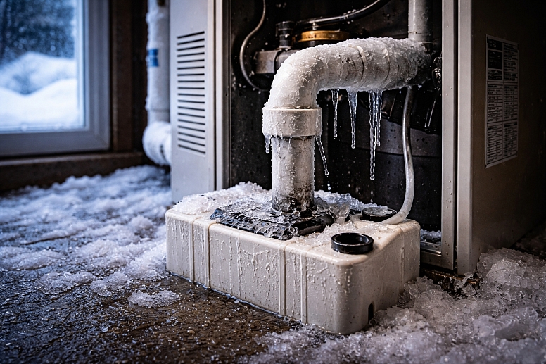 frozen condensate pipe in extreme cold