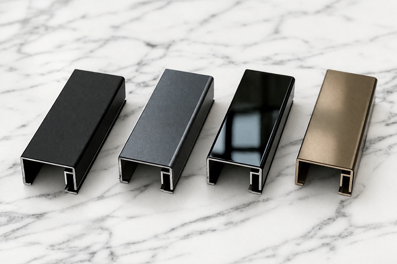 industrial metal trims on marble surface