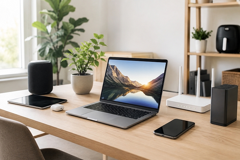 minimalist home office with modern tech