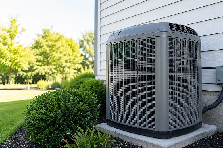 modern home with hvac and landscaping