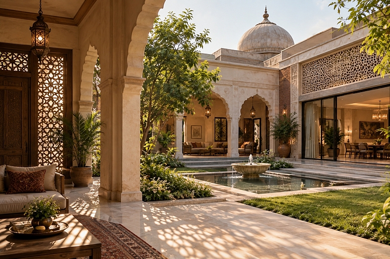 mughal inspired courtyard at golden hour