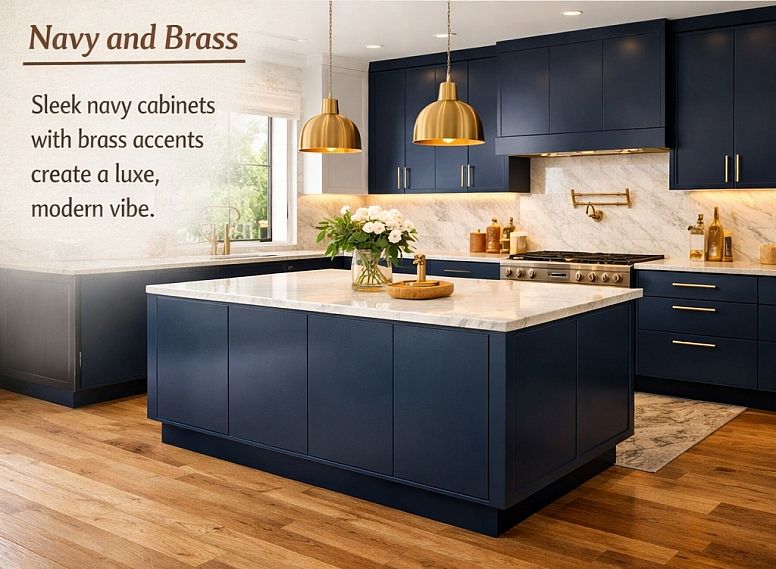 navy and brass kitchen