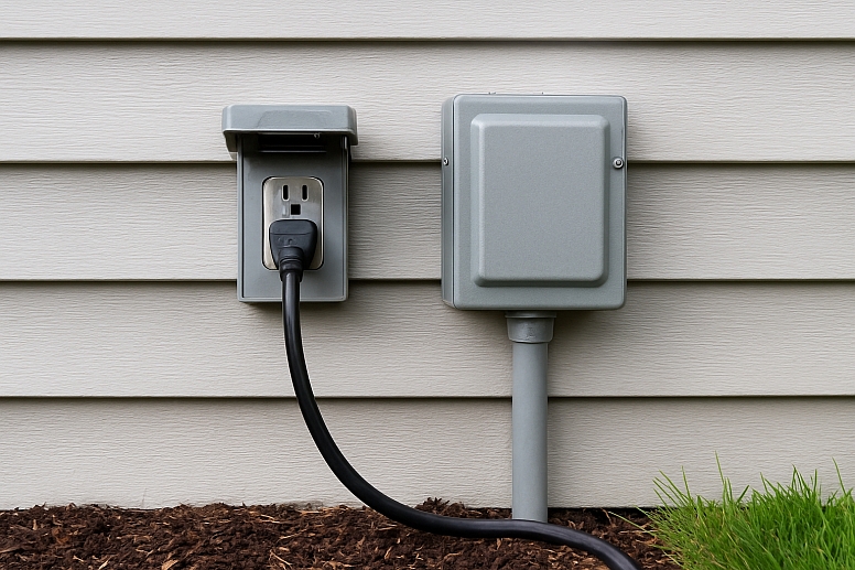 outdoor electrical installation with garden bed