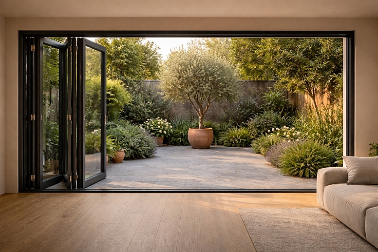 serene courtyard garden with bi fold doors