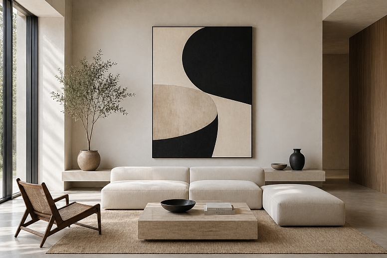 serene minimalist living room interior