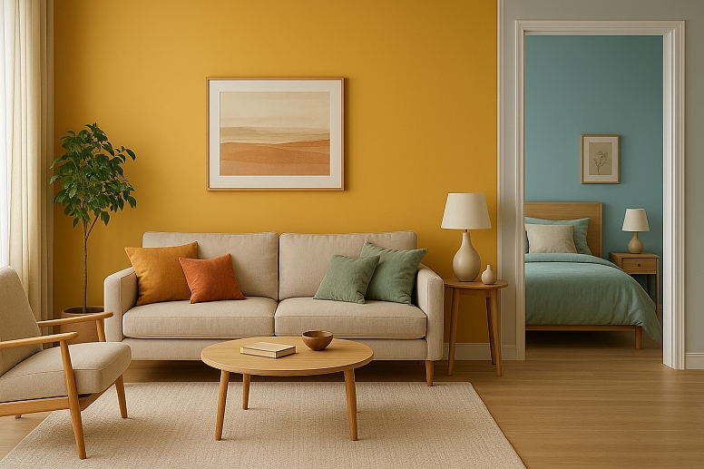 tranquil tones living room to bedroom