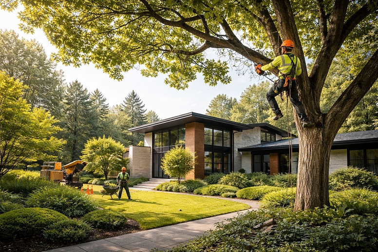 tree maintenance in a modern garden