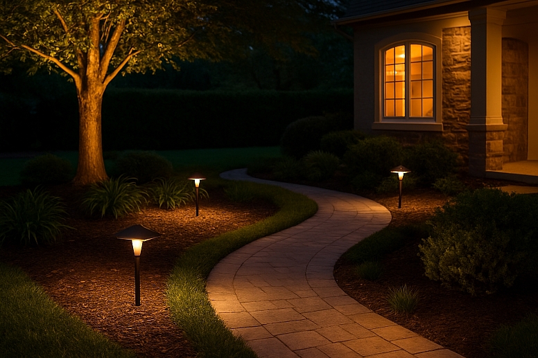 twilight pathway to suburban home