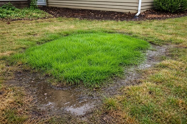 unexplained greener healthier patch in your yard or mould or soggy spots