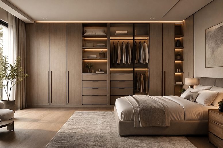 warm minimalist luxury bedroom