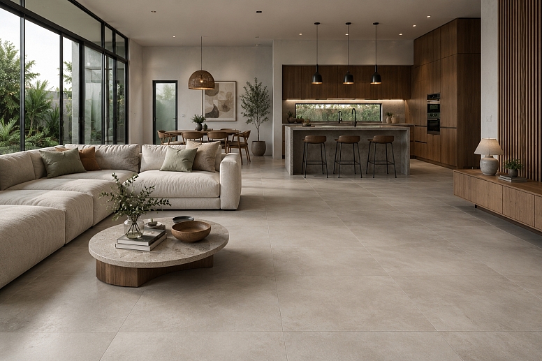 warm minimalist open plan living space